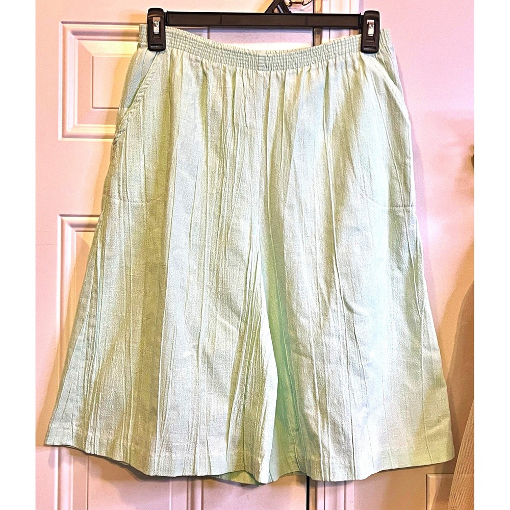 VTG 90s Blair Culottes Resort Wear Pastel Mint Green Textured Shorts Size 14P